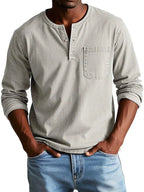 heren t-shirt met lange mouw en henley hals in beige