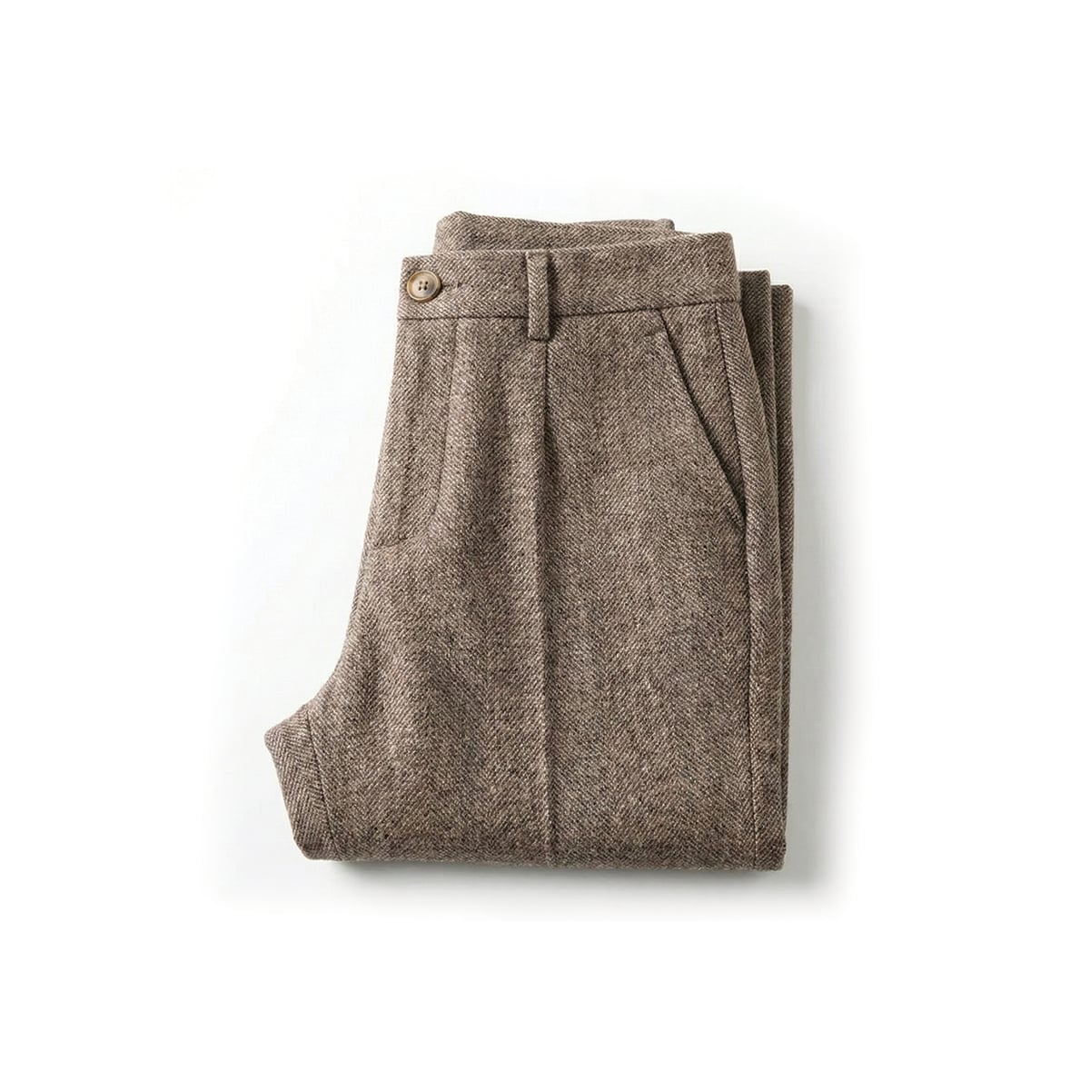 heren tailored fit broek met visgraatpatroon in bruin