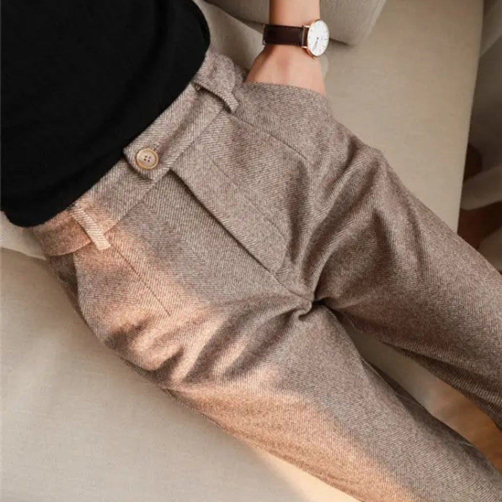 heren tailored fit broek met visgraatpatroon
