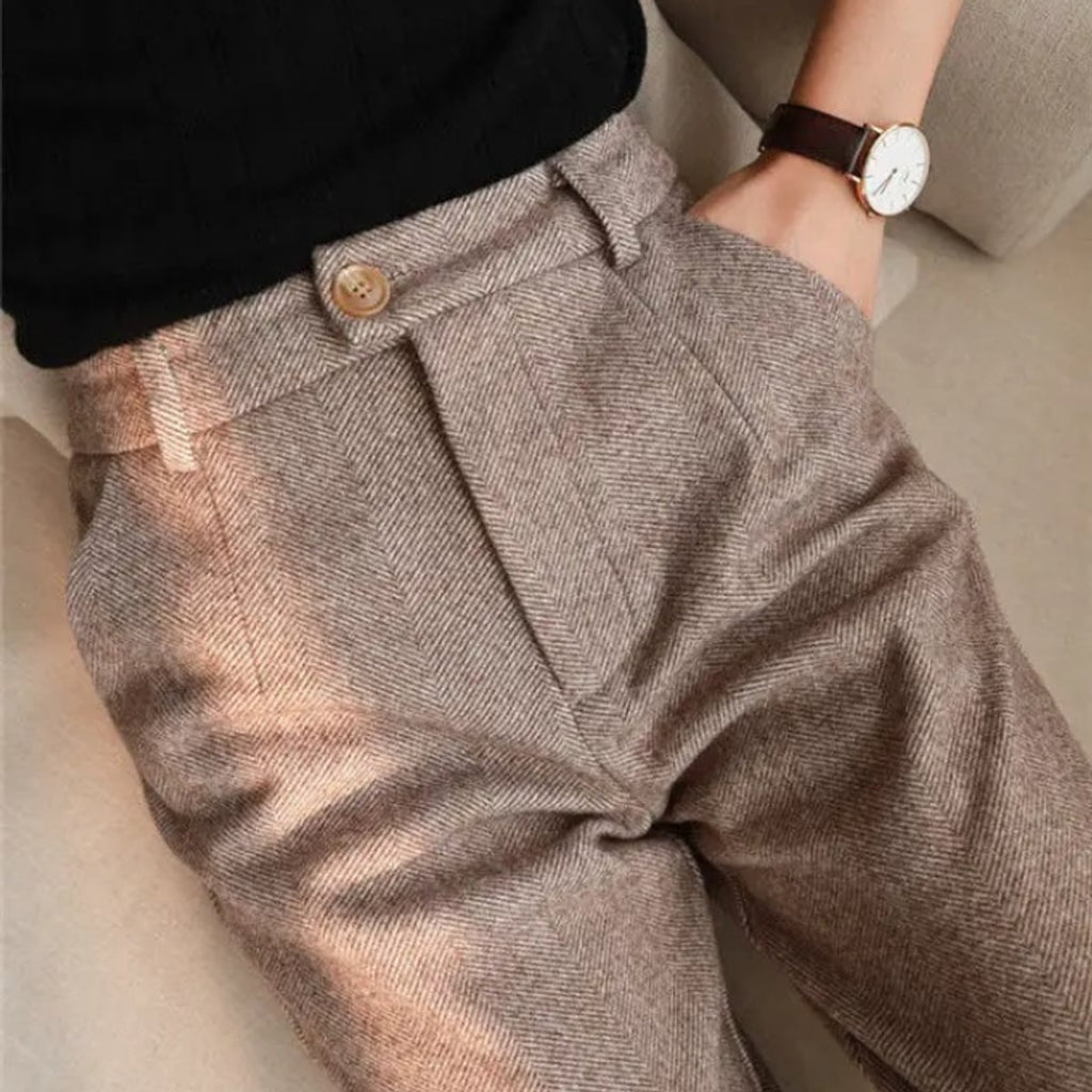 heren tailored fit broek met visgraatpatroon