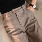 heren tailored fit broek met visgraatpatroon
