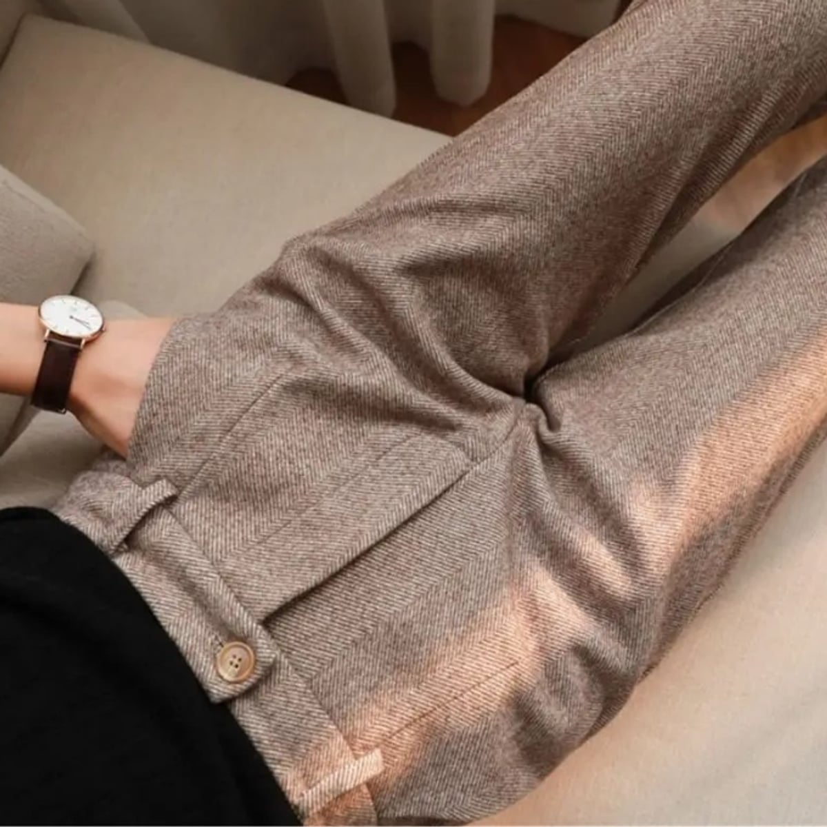heren tailored fit broek met visgraatpatroon