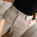 heren tailored fit broek met visgraatpatroon