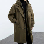 heren trenchcoat met capuchon lang model in olijfgroen