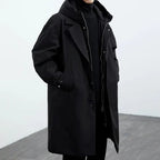 heren trenchcoat met capuchon lang model in zwart
