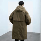 heren trenchcoat met capuchon lang model in olijfgroen