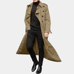 heren trenchcoat met ceintuur en dubbele rij knopen in kaki
