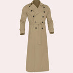 heren trenchcoat met ceintuur en dubbele rij knopen in kaki