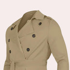 heren trenchcoat met ceintuur en dubbele rij knopen in kaki