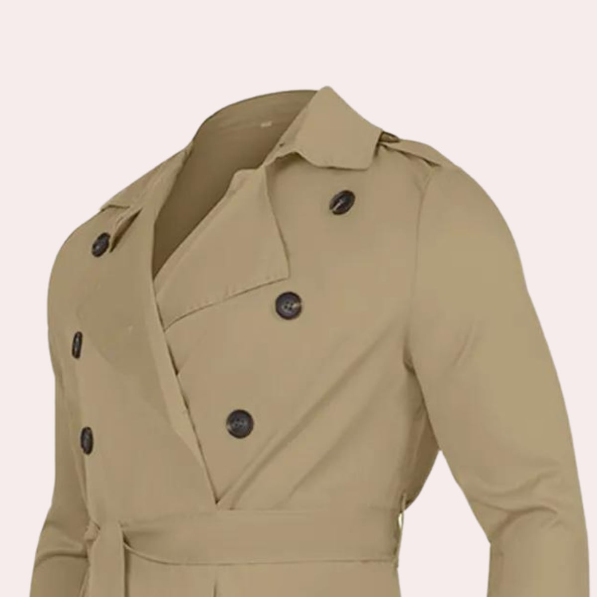 heren trenchcoat met ceintuur en dubbele rij knopen in kaki