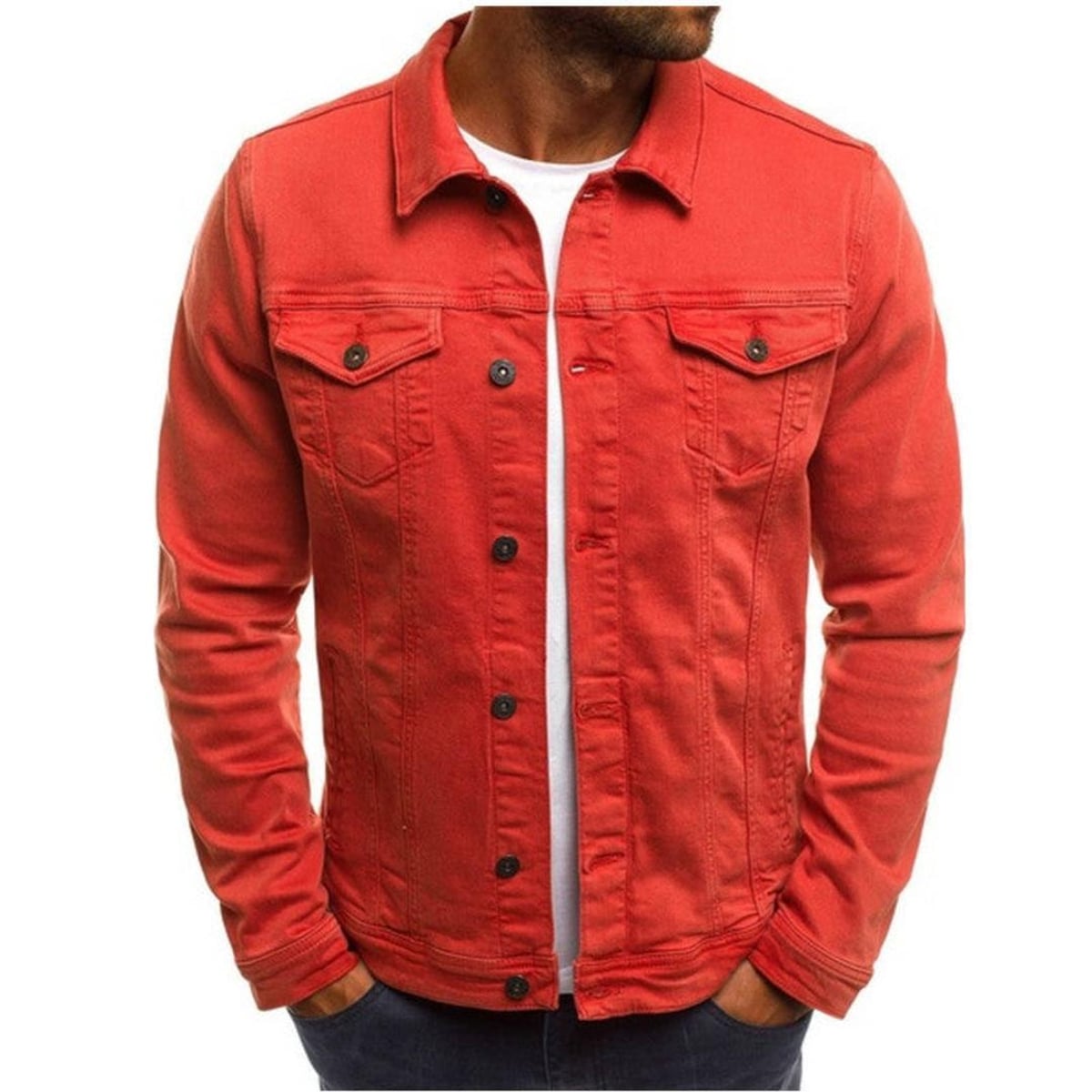 heren trucker jas met hemdkraag in rood