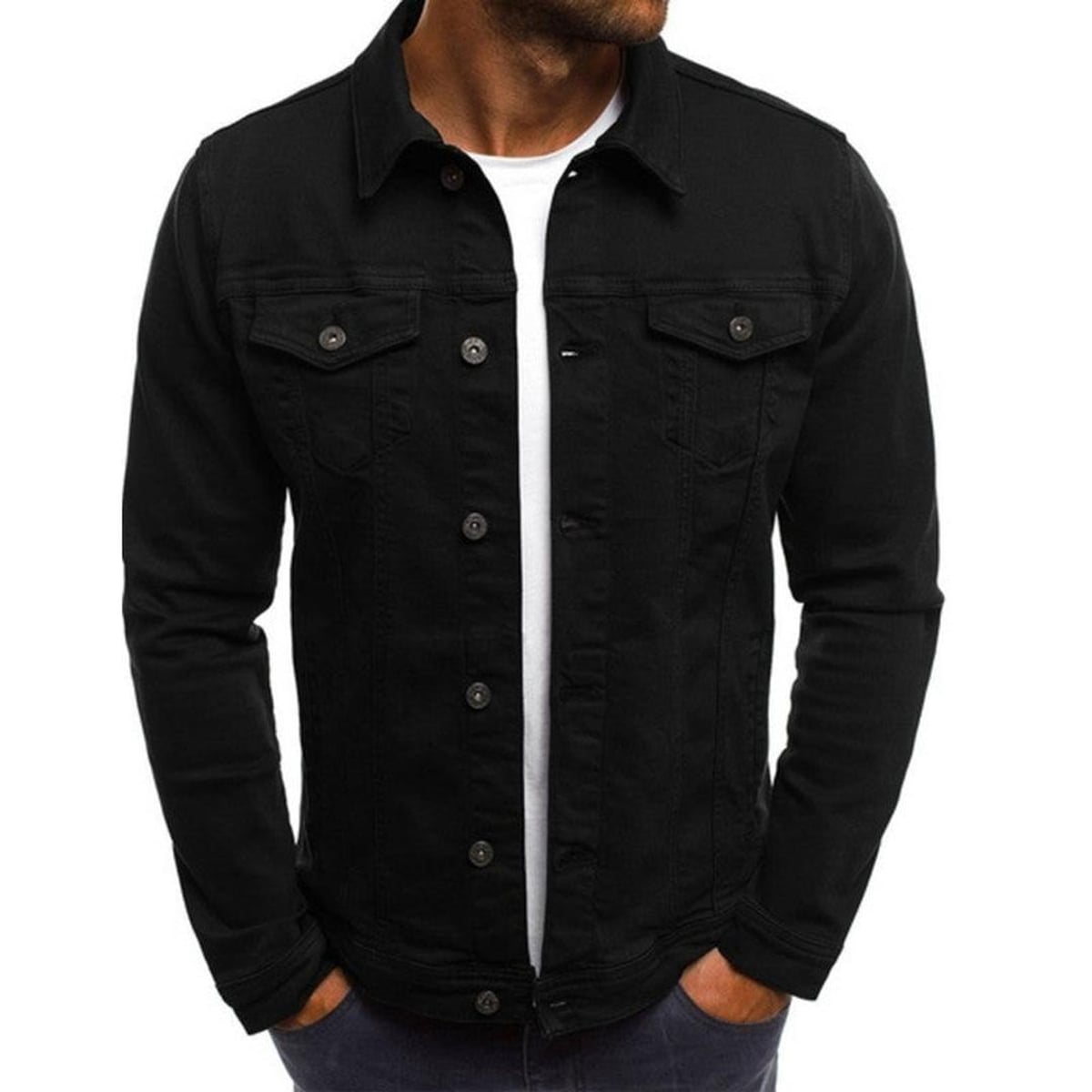 heren trucker jas met hemdkraag in zwart