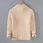 heren trui met rits en kabelpatroon in beige