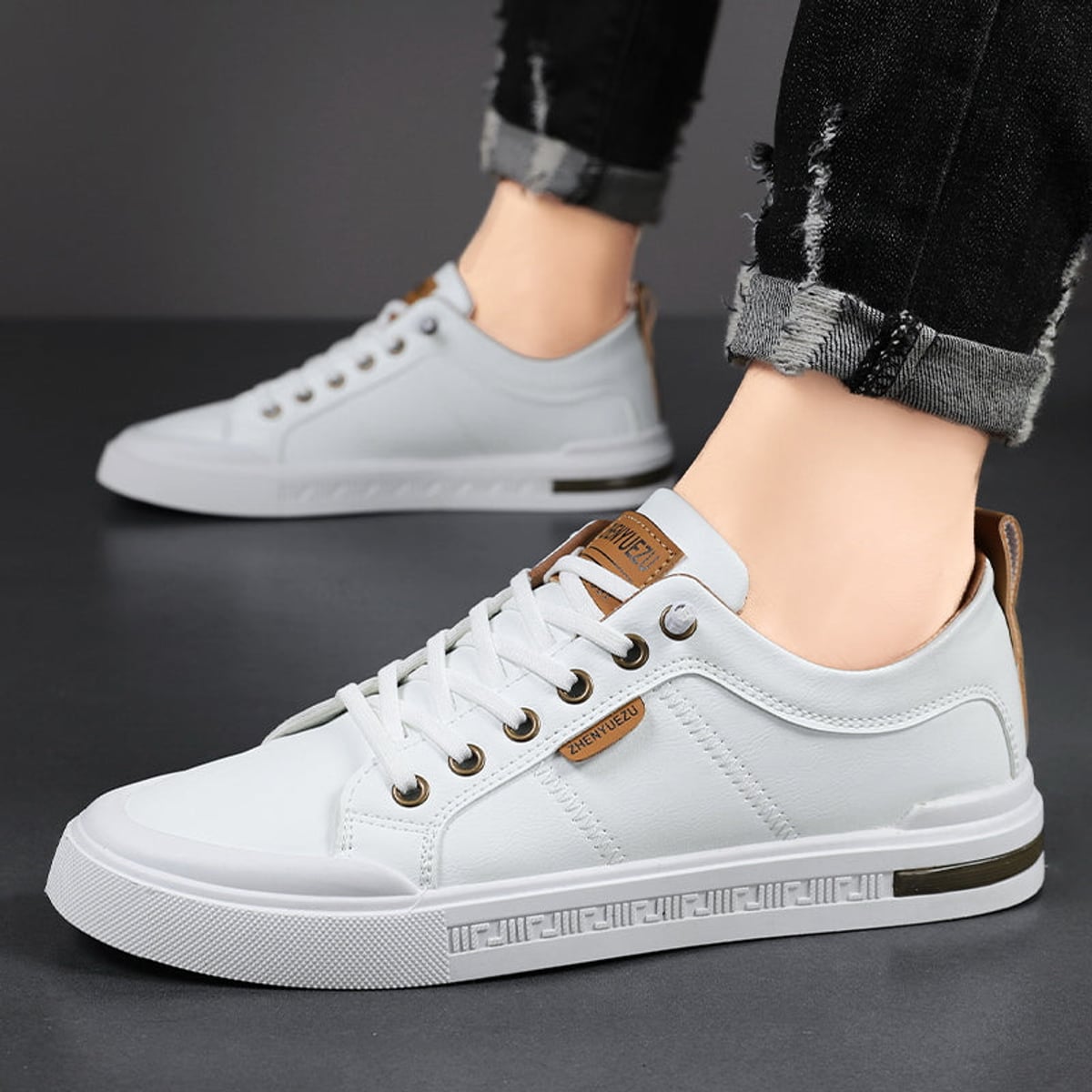 heren two-tone sneakers met lage top