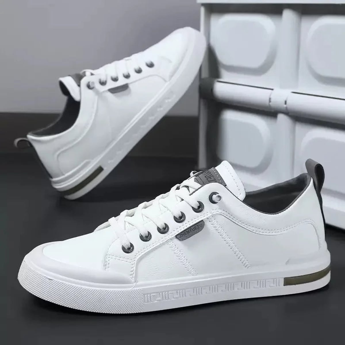 heren two-tone sneakers met lage top