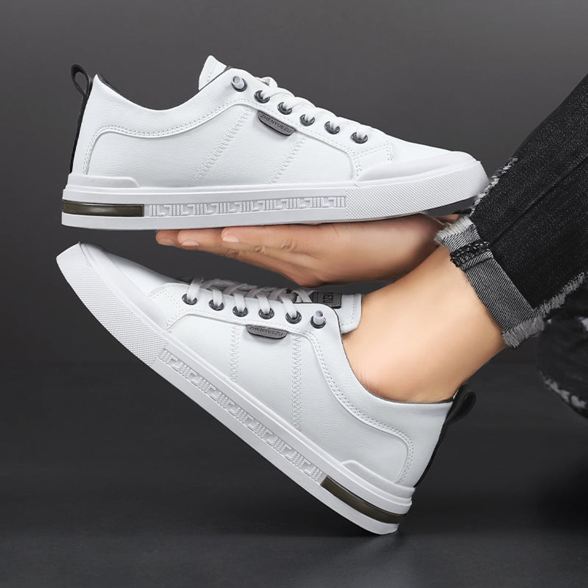 heren two-tone sneakers met lage top