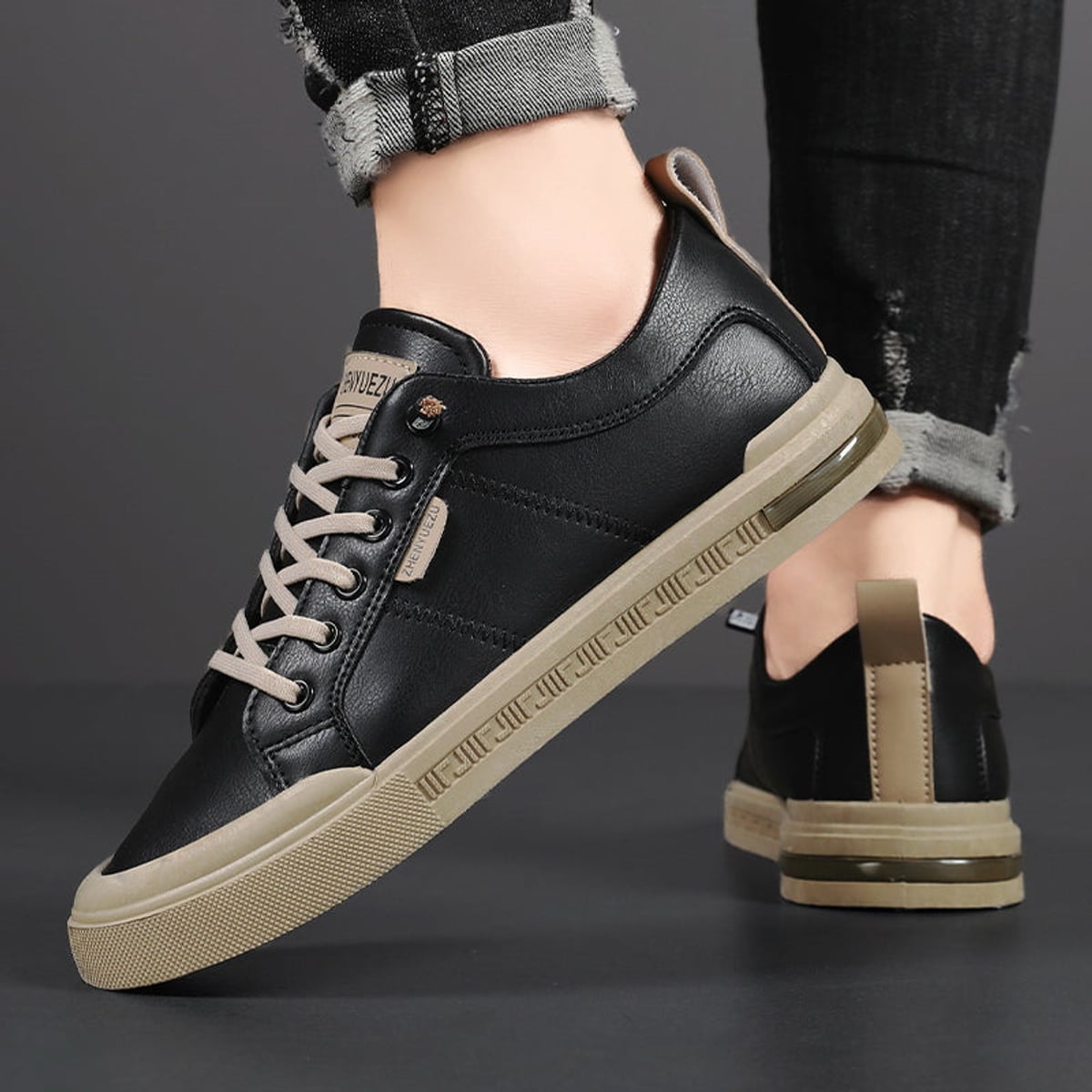 heren two-tone sneakers met lage top