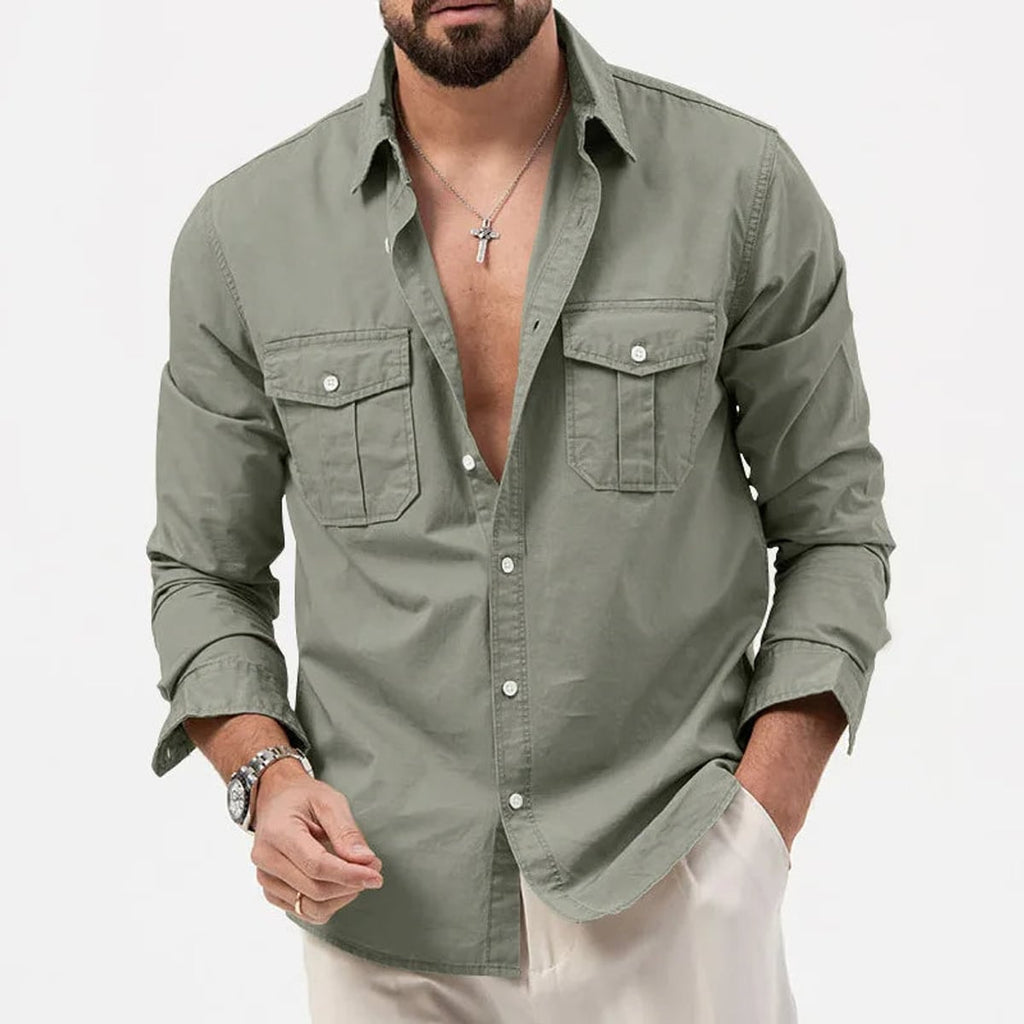 heren utility poloshirt met lange mouwen in groen