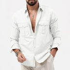 heren utility poloshirt met lange mouwen in wit