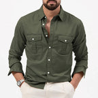 heren utility poloshirt met lange mouwen