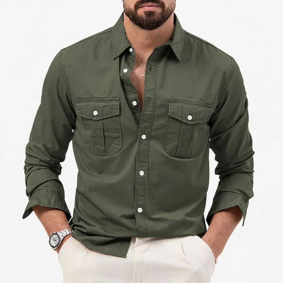 heren utility poloshirt met lange mouwen