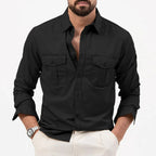 heren utility poloshirt met lange mouwen in zwart