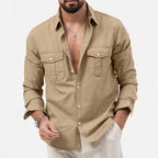 heren utility poloshirt met lange mouwen in khaki