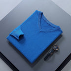 heren v-hals trui met rechte snit in blauw