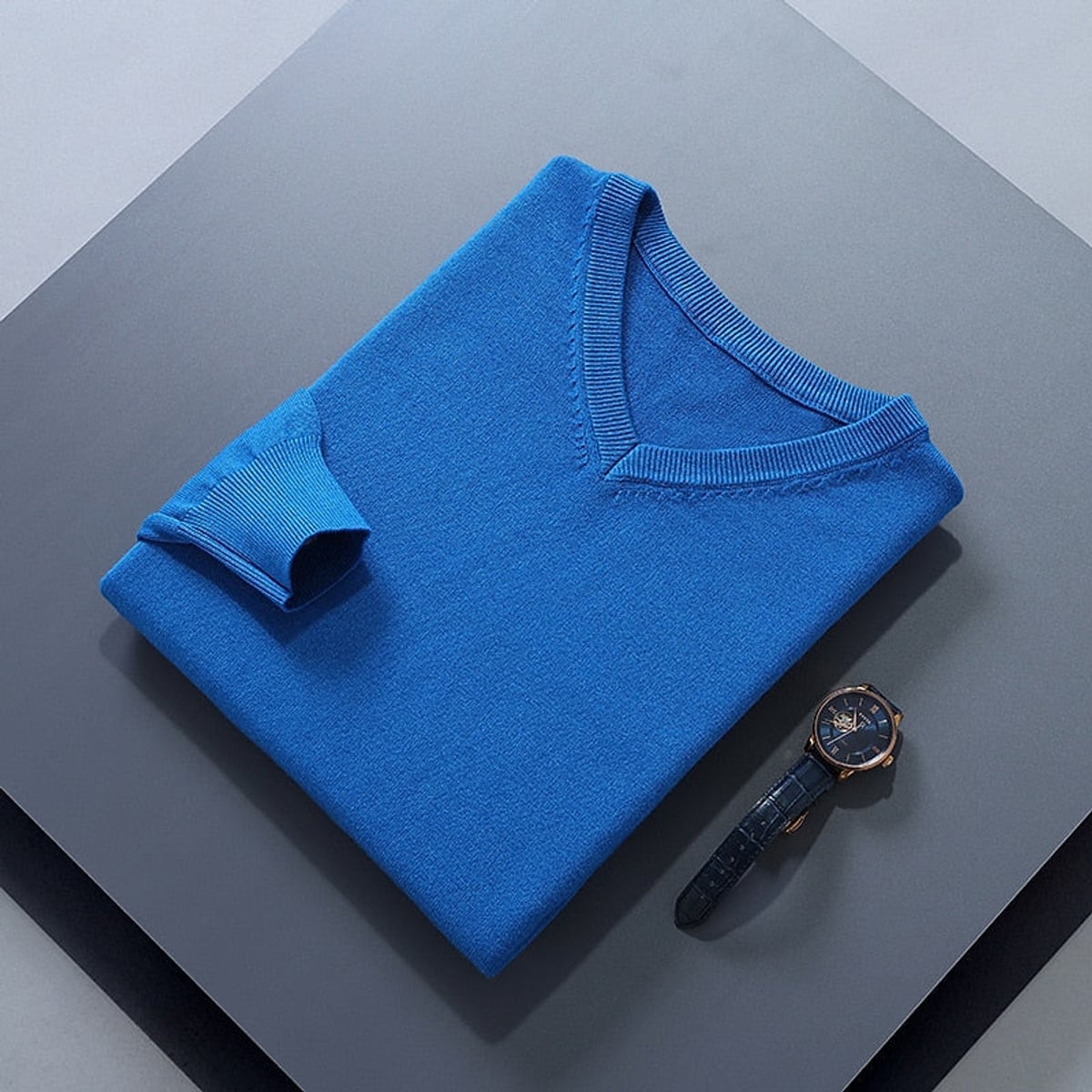 heren v-hals trui met rechte snit in blauw