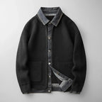 heren vest met knopen en denim kraag in zwart