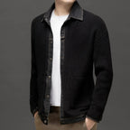 heren vest met knopen en denim kraag in zwart