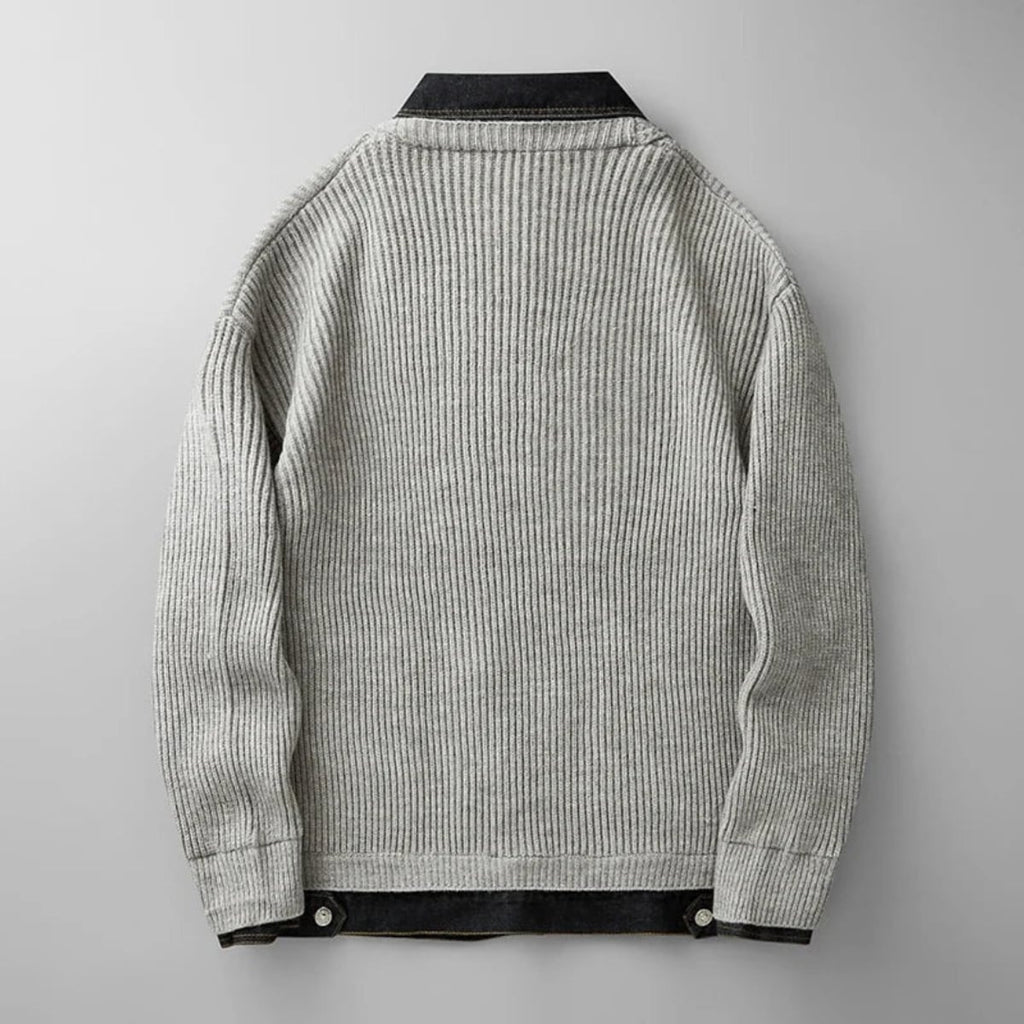 heren vest met knopen en denim kraag in grijs