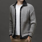 heren vest met knopen en denim kraag in donkergrijs