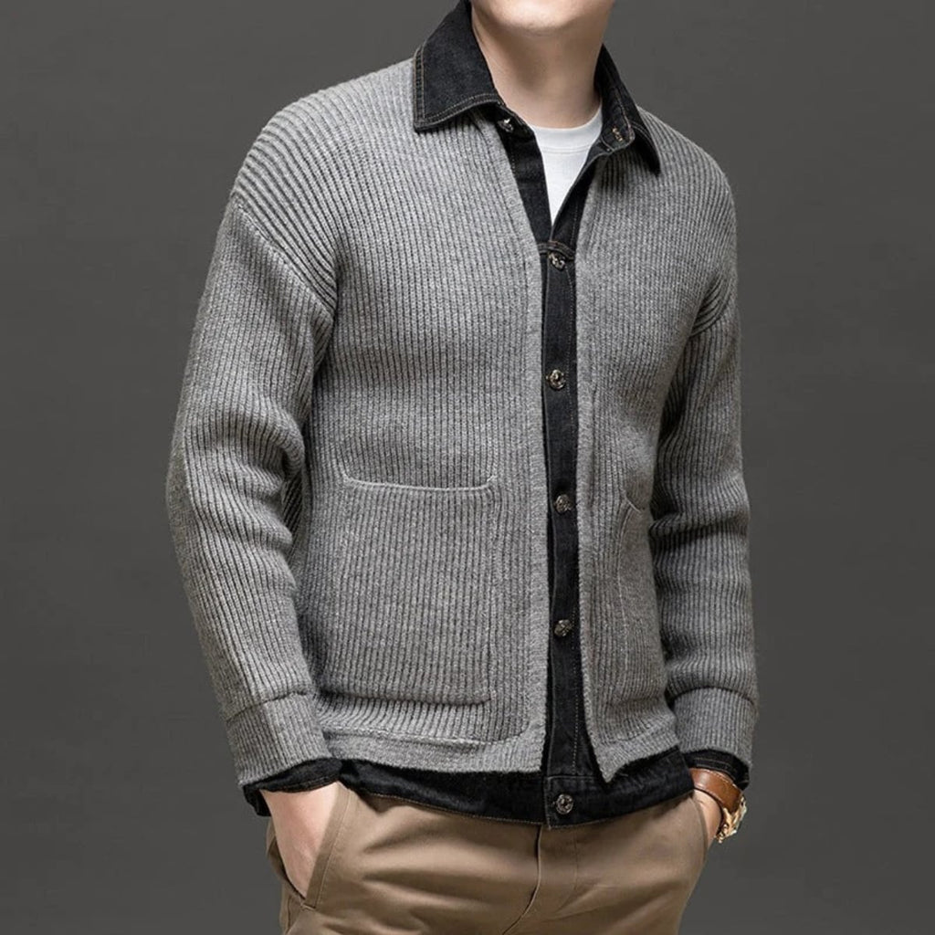 heren vest met knopen en denim kraag in grijs