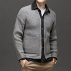 heren vest met knopen en denim kraag in grijs