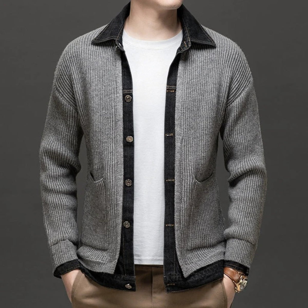 heren vest met knopen en denim kraag in grijs