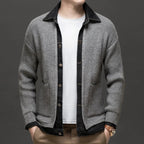 heren vest met knopen en denim kraag in grijs