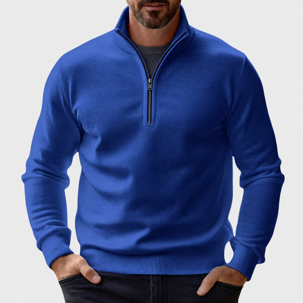 heren vest met rits en staande kraag in blauw