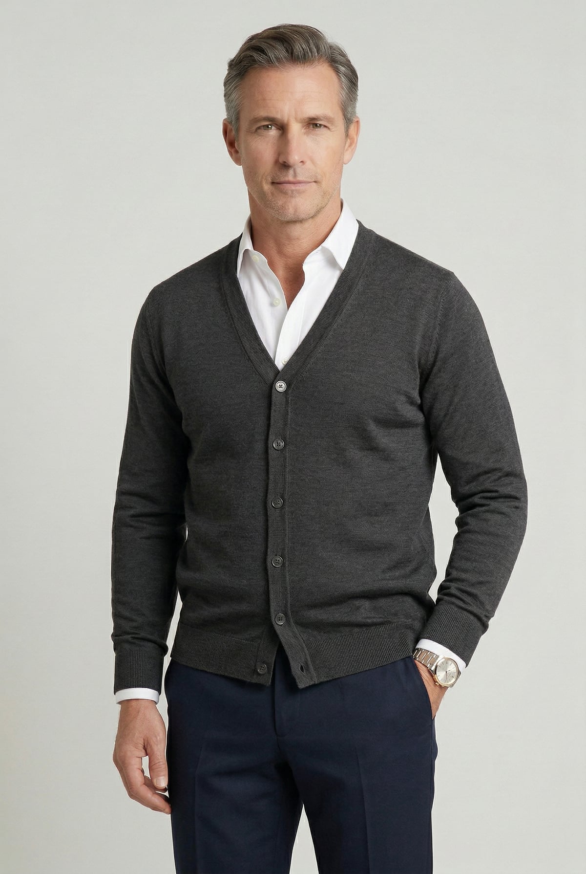 heren vest met v-hals en knoopsluiting in grijs