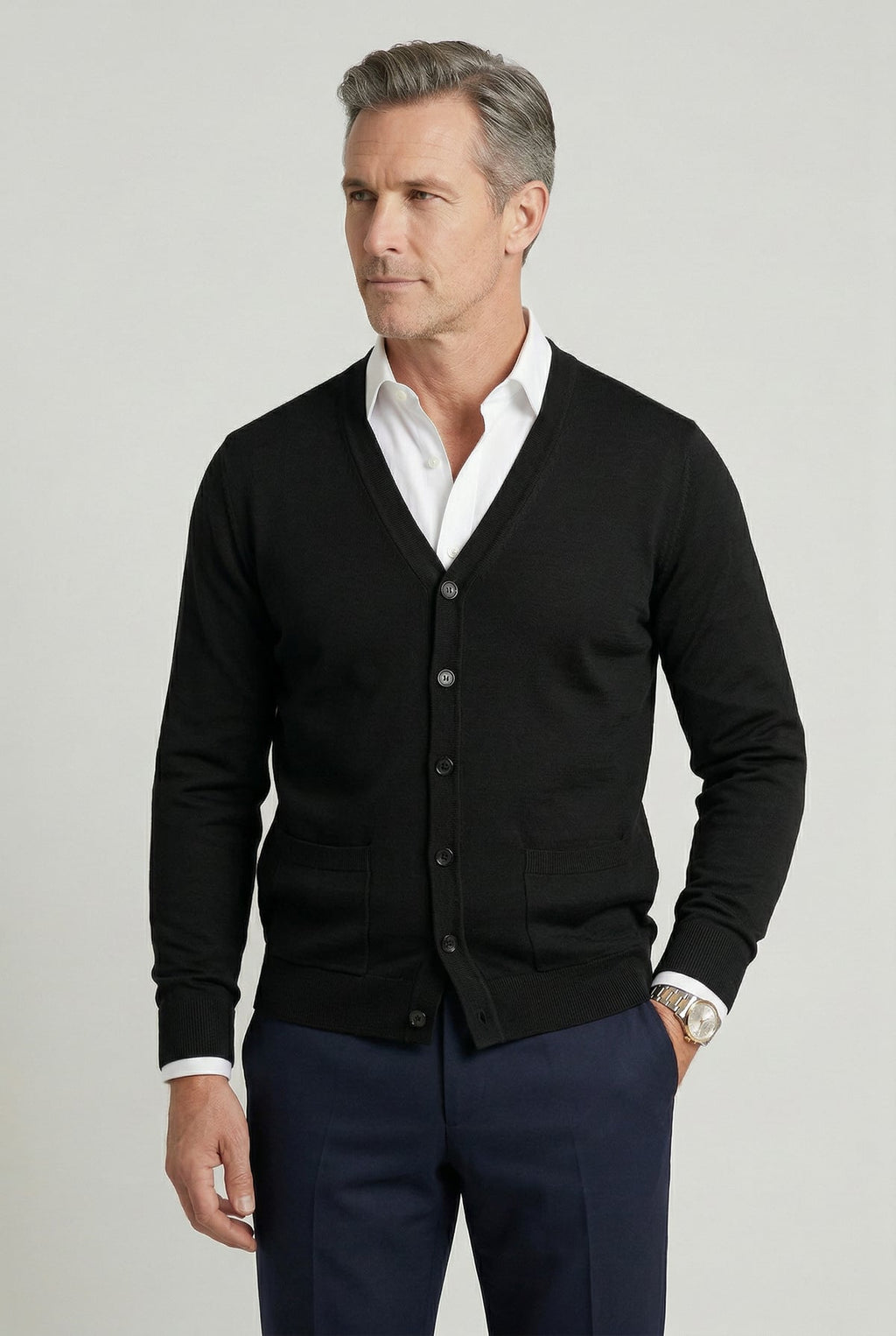 heren vest met v-hals en knoopsluiting in zwart