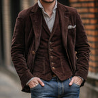 heren vintage blazer met bijpassende gilet in bruin