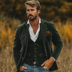 heren vintage blazer met bijpassende gilet in groen