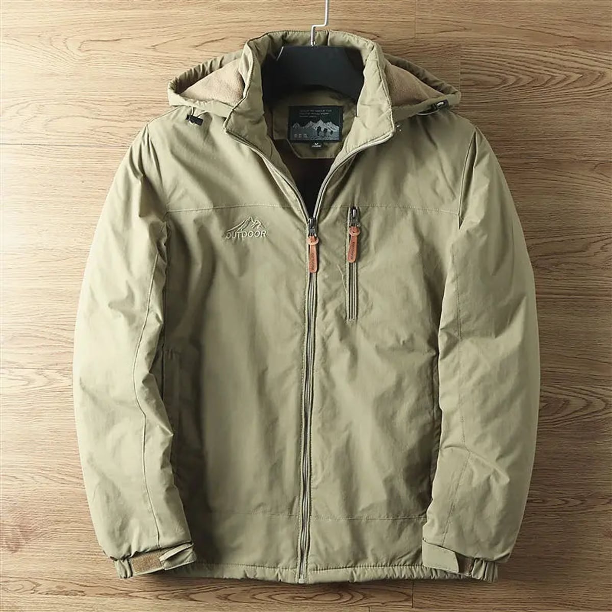 heren winterjas met afneembare capuchon in khaki