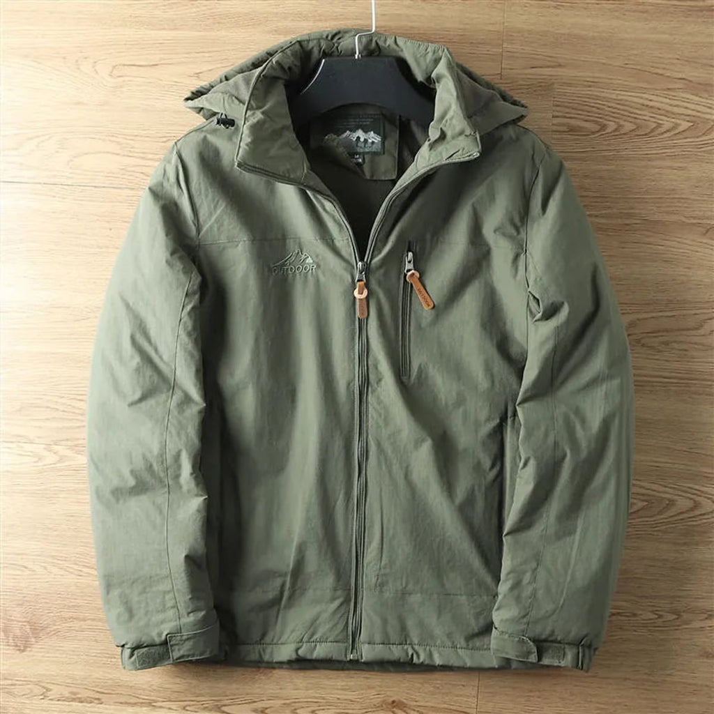 heren winterjas met afneembare capuchon in groen