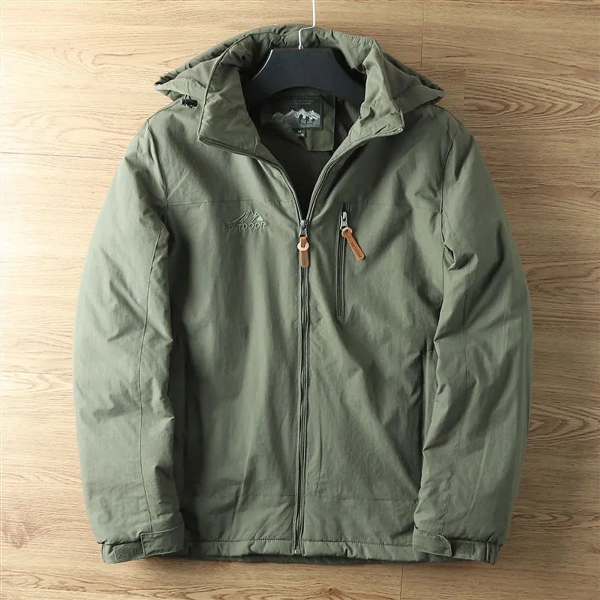 heren winterjas met afneembare capuchon in groen