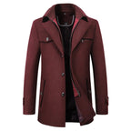 heren winterjas met dubbele kraag in rood