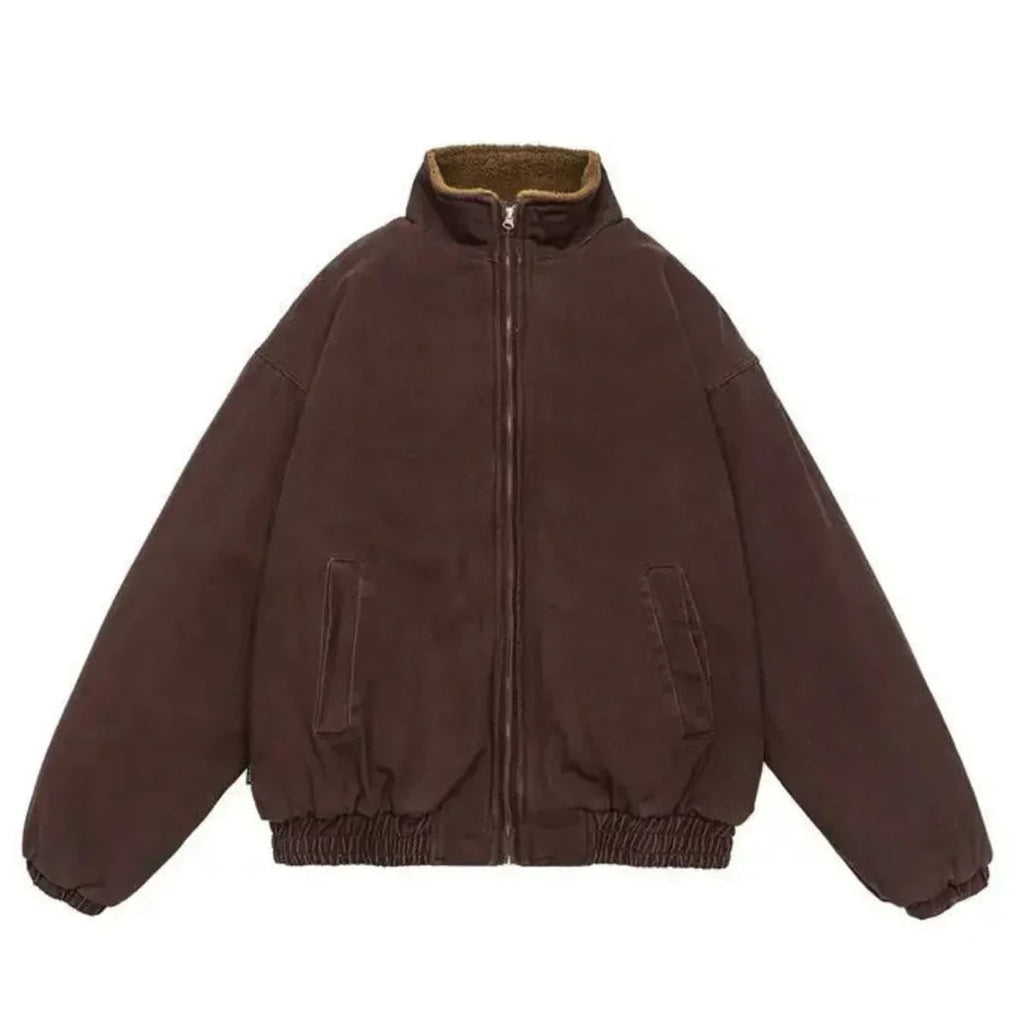 heren winterjas met sherpa voering in bruin