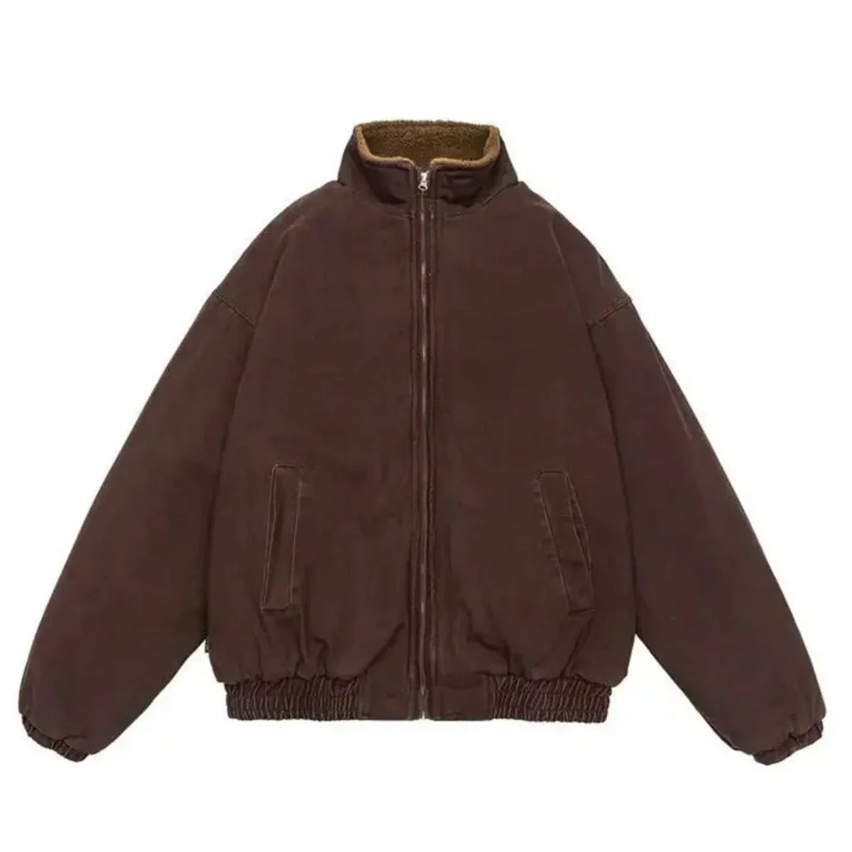 heren winterjas met sherpa voering in bruin