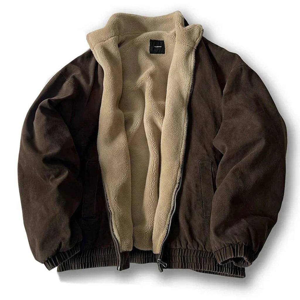 heren winterjas met sherpa voering in bruin