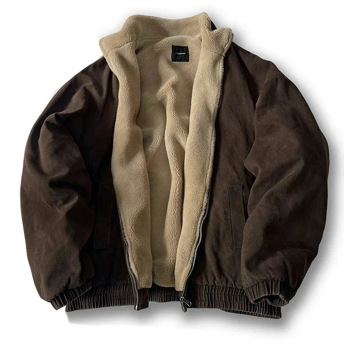 heren winterjas met sherpa voering in bruin